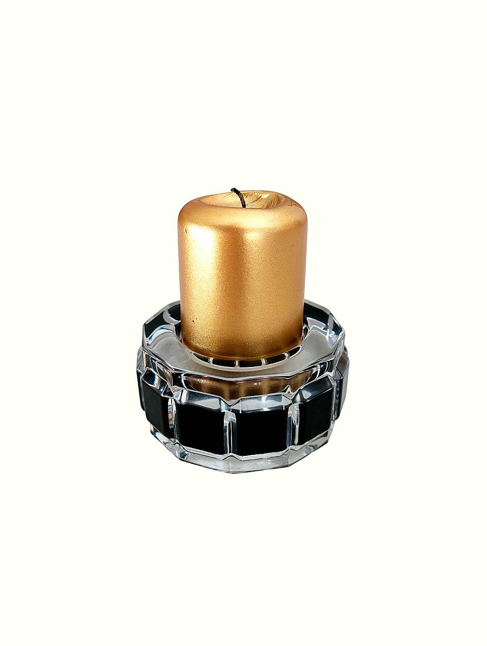 Art Deco candlestick, illegible signature – dodecagonal shape in glass