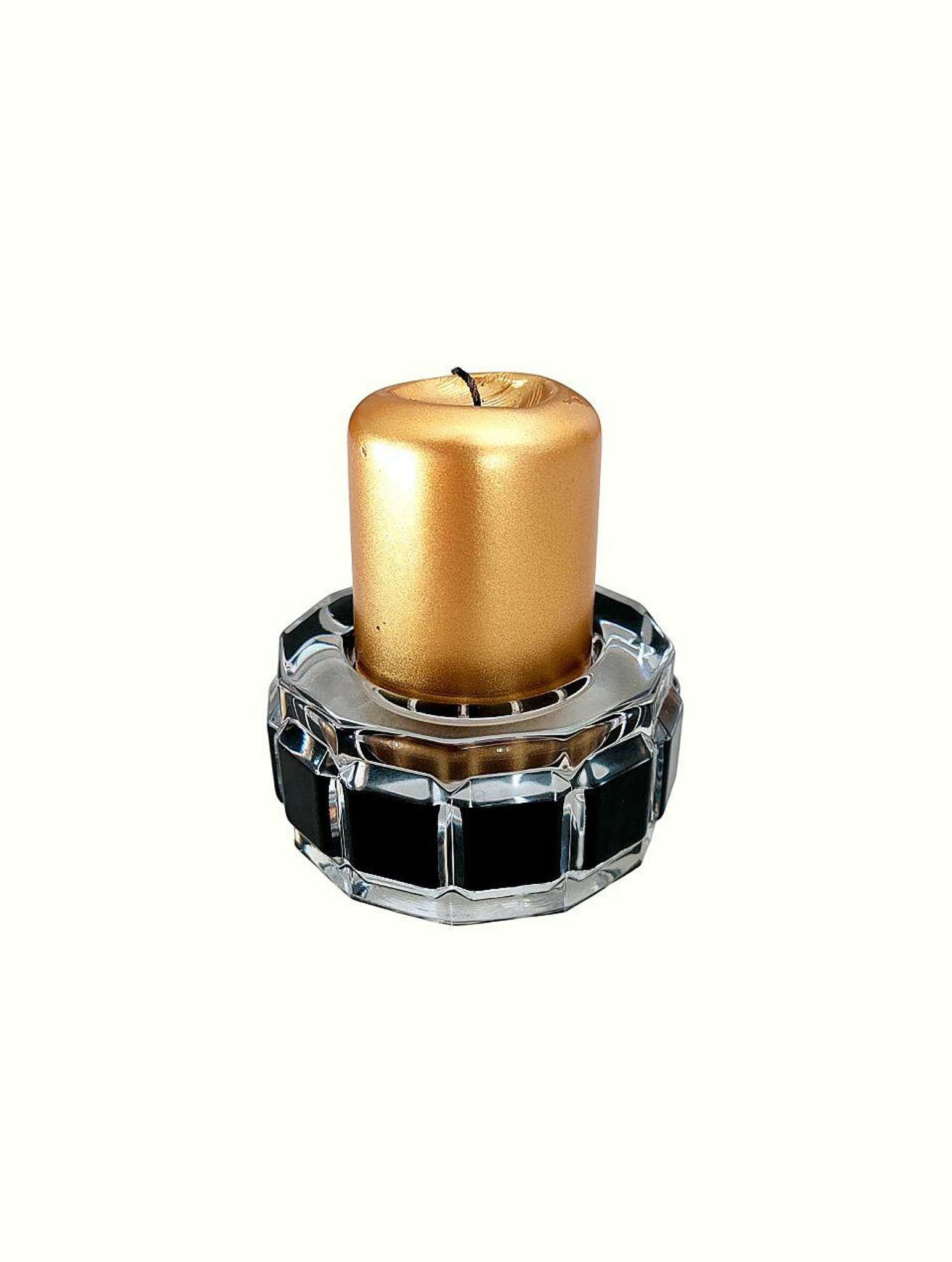 Art Deco candlestick, illegible signature – dodecagonal shape in glass