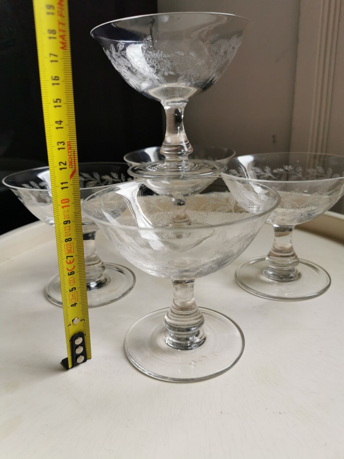 5 vintage hand-engraved champagne bowls