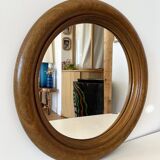 Large round antique solid wood mirror, 49cm