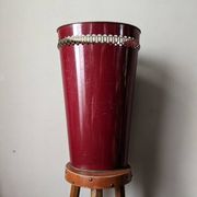 Antique metal umbrella stand with hand-painted floral decor, bohemian countryside