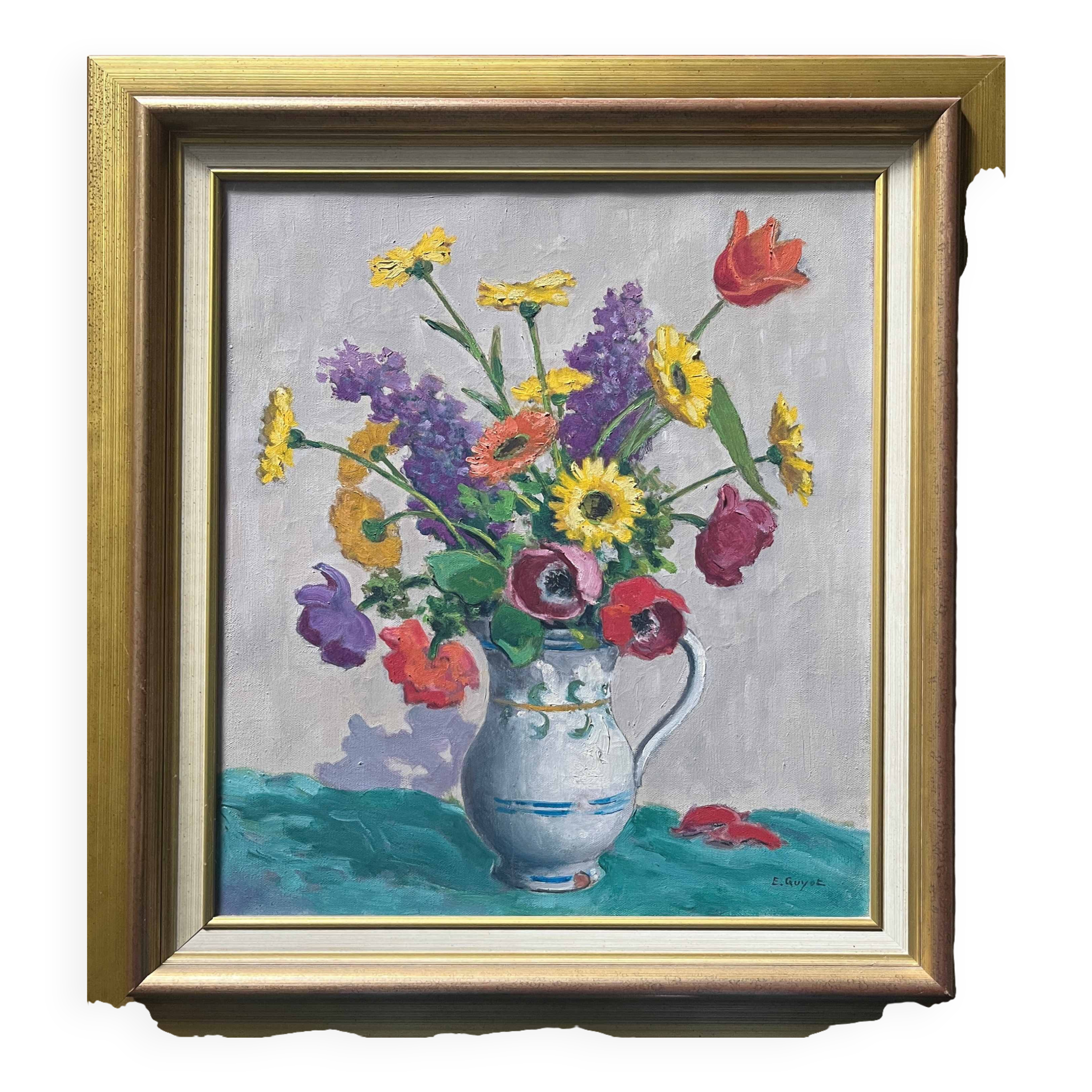 Tableau HST "Bouquet of Wildflowers" E. Guyot (19th-20th century)
