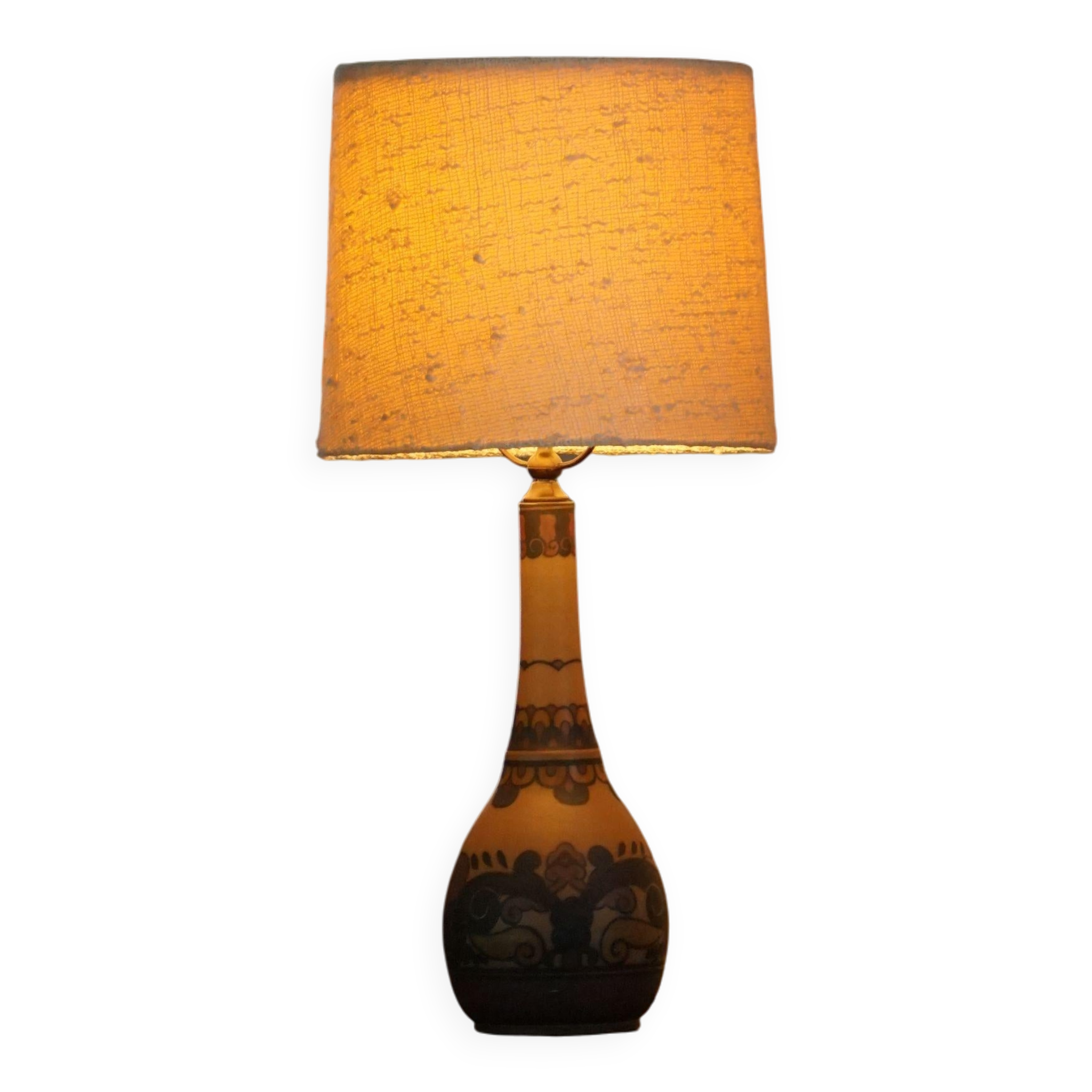 Art Nouveau table lamp in coloured terracotta by L. Hjorth, Bornholm, 1930s.