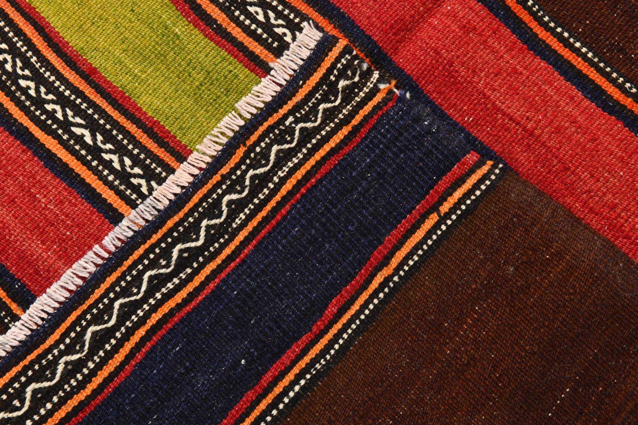 4x8 Brown & Blue Turkish Vintage Kilim Rug 139x245Cm SK 2314