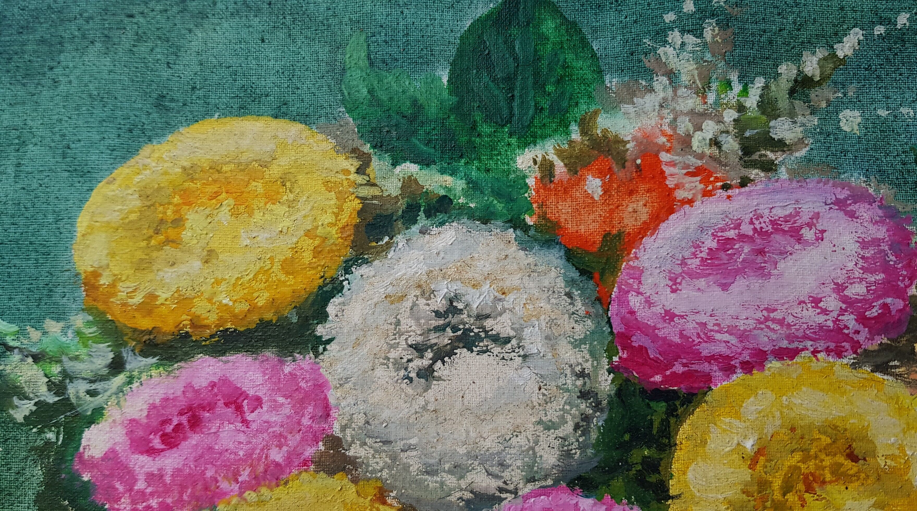 Oil on canvas "daisies pomponettes"