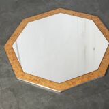 Miroir années 70, loupe de bois, encadrement métal