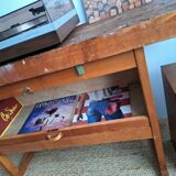 Vintage workbench with vices, antique workshop furniture.