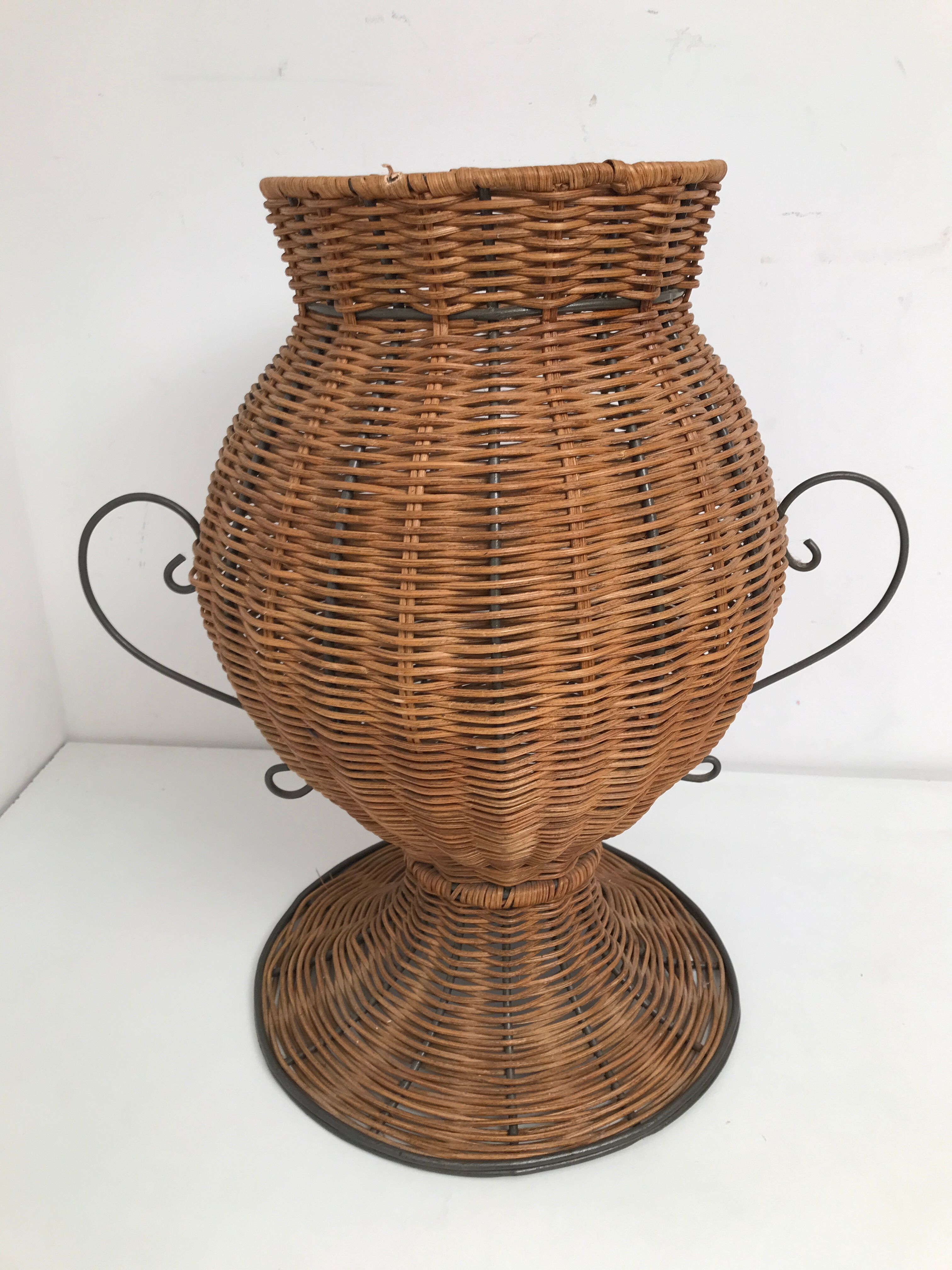 Vintage wrought iron wicker plant holder