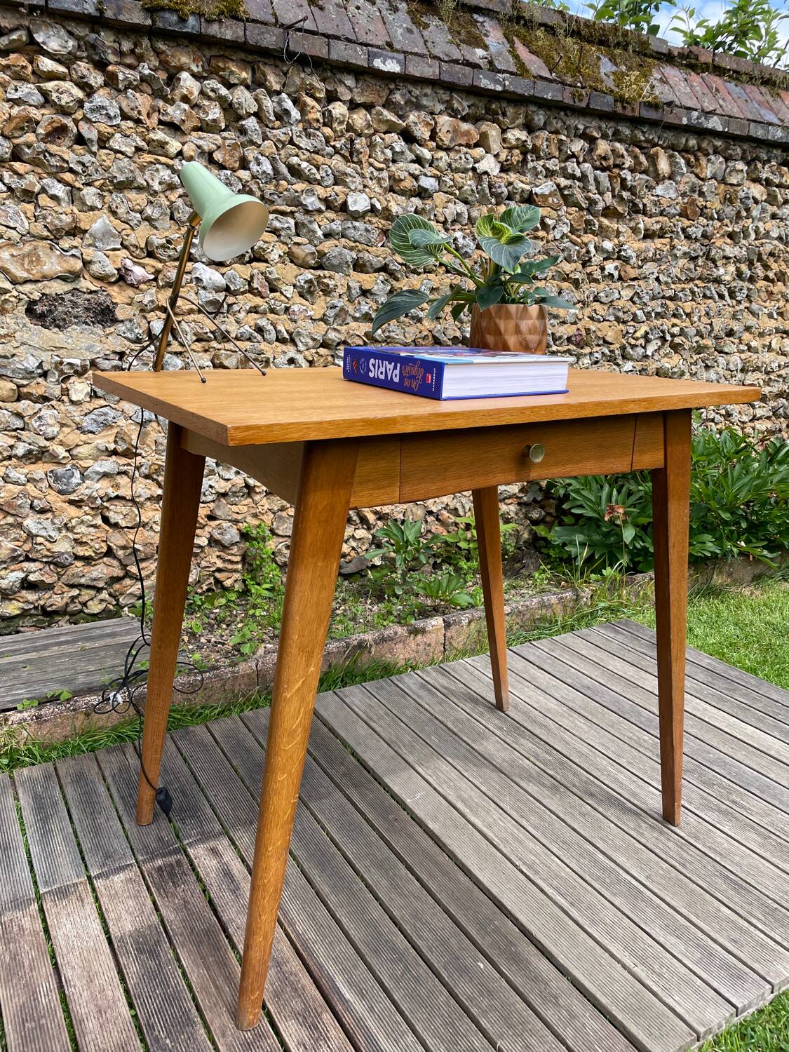 Vintage desk 1950-60 light oak compass legs