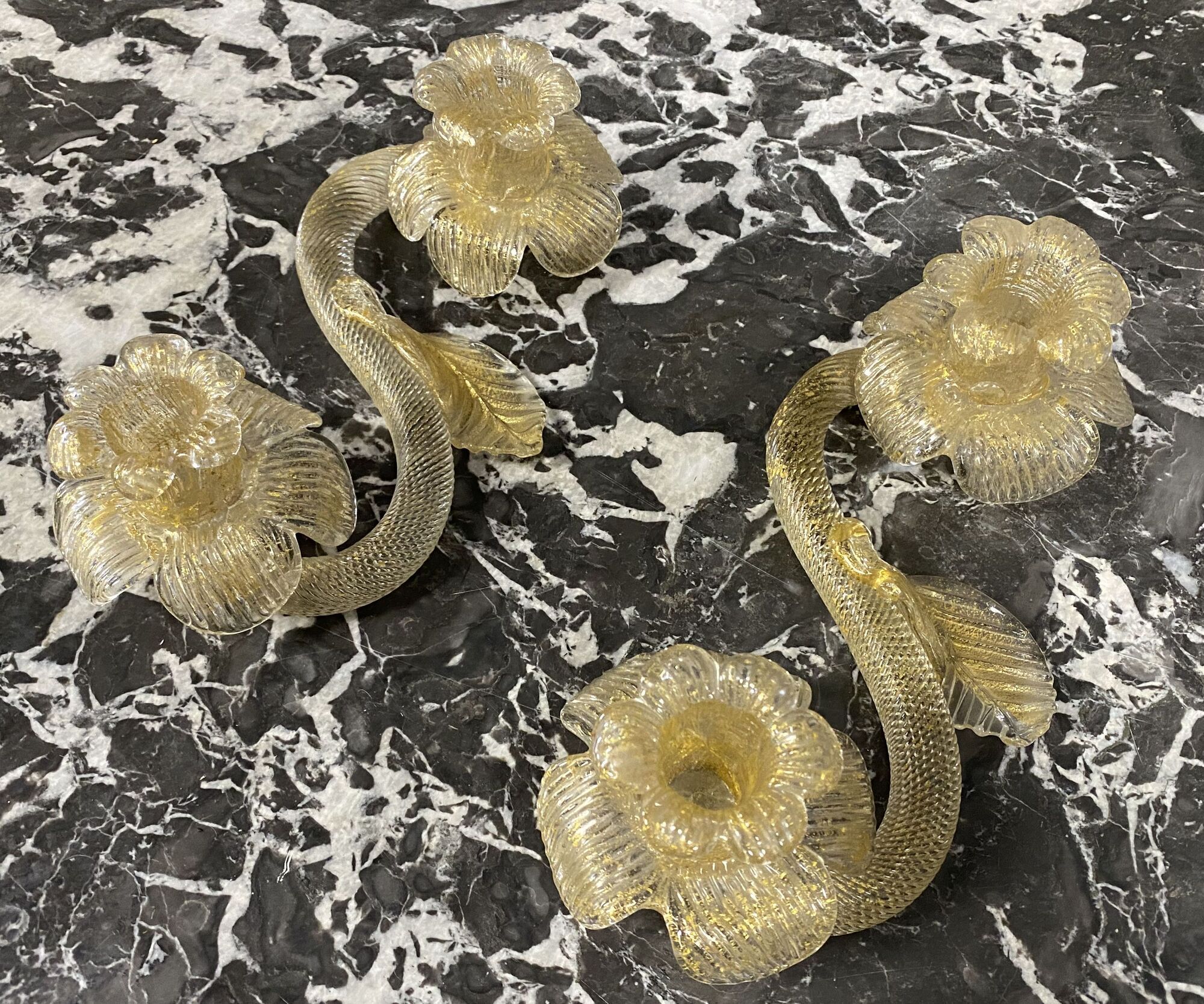 Pair of glass table candle holders circa 1960-1970