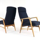 mid century vintage Fauteuil herenmodel 'Duivendrecht' donkerblauw | opnieuw bekleed
