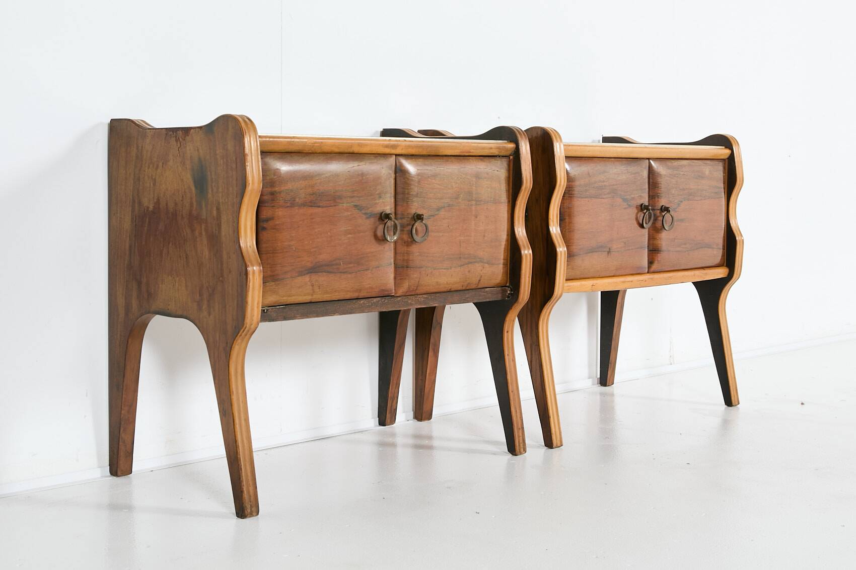 Pair of sculptural Italian Mid-Century nightstands/cabinets, 1950’s