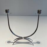 Silver-plated metal and plexiglass design candlestick.