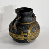 Terracotta vase anthracite and golden 1900