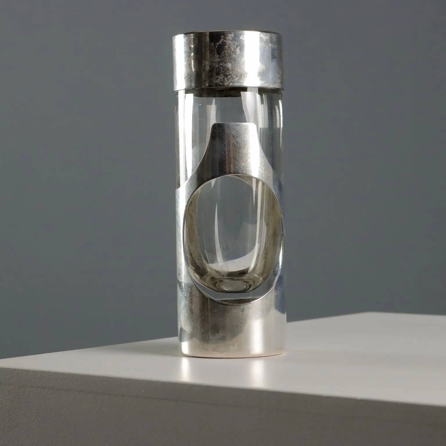 Vase vintage en verre argenté James Rivière, Italie, années 1970