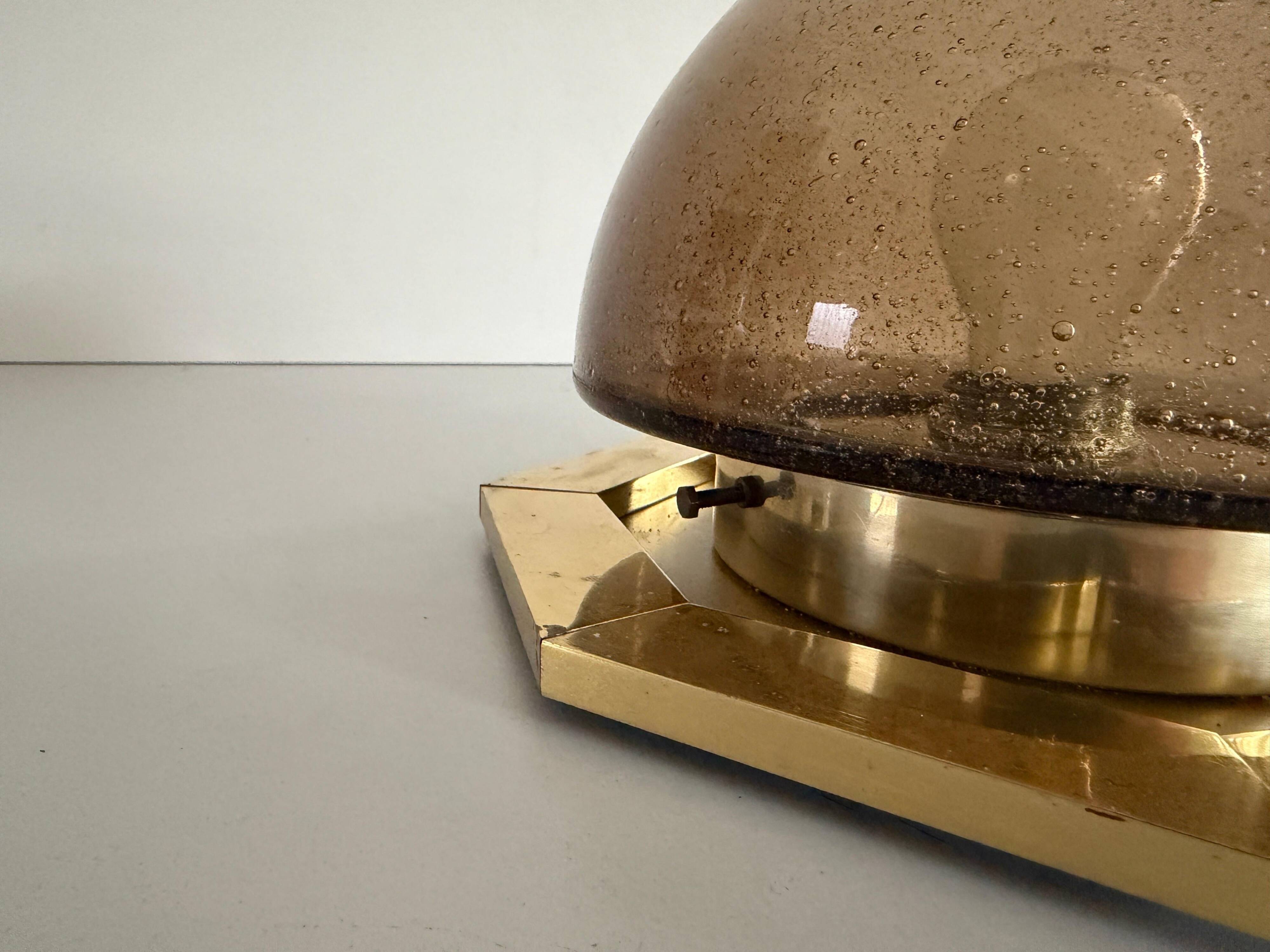 Octagonal ceiling light in brown glass and brass base by Limburg, 1960s, Germany.