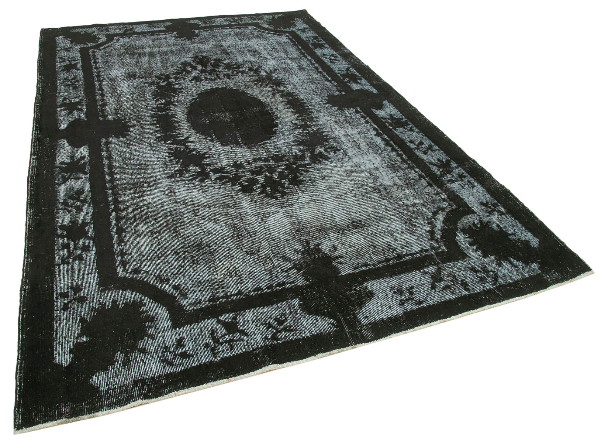 Handmade distressed oriental 1970s 196 cm x 303 cm black carpet