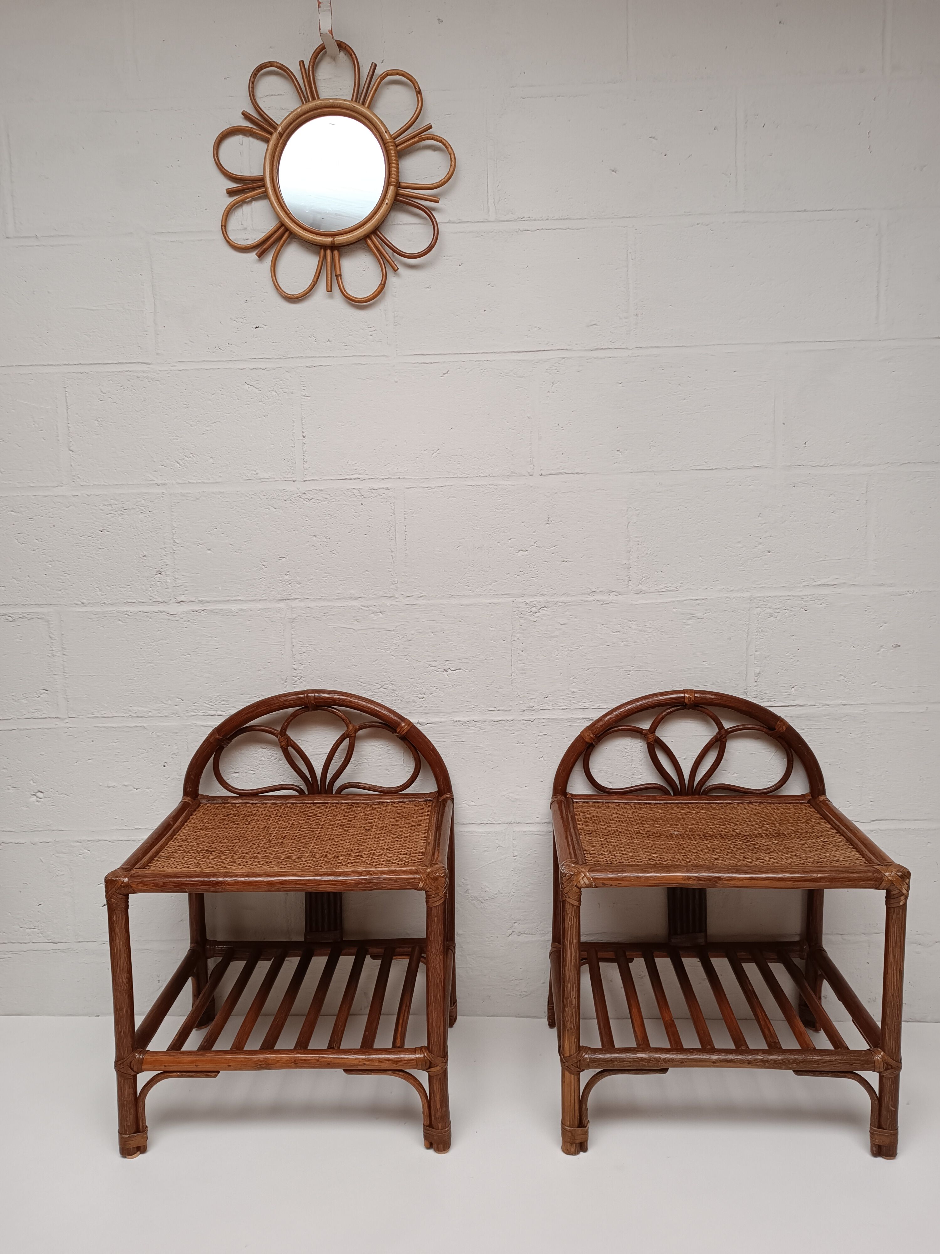 Paire de chevets rotin vintage