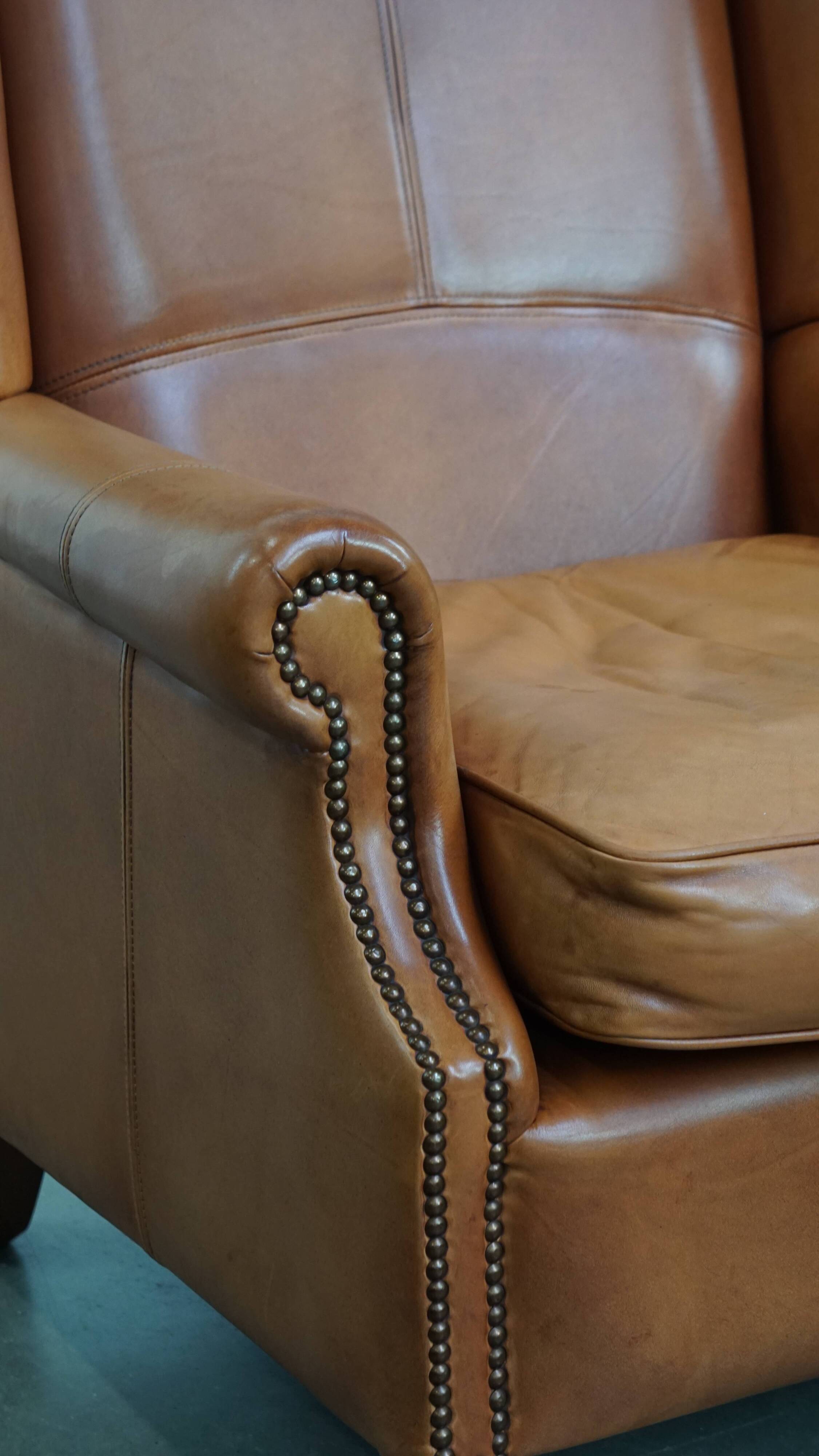 Cowhide leather wingback armchair