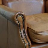 Cowhide leather wingback armchair