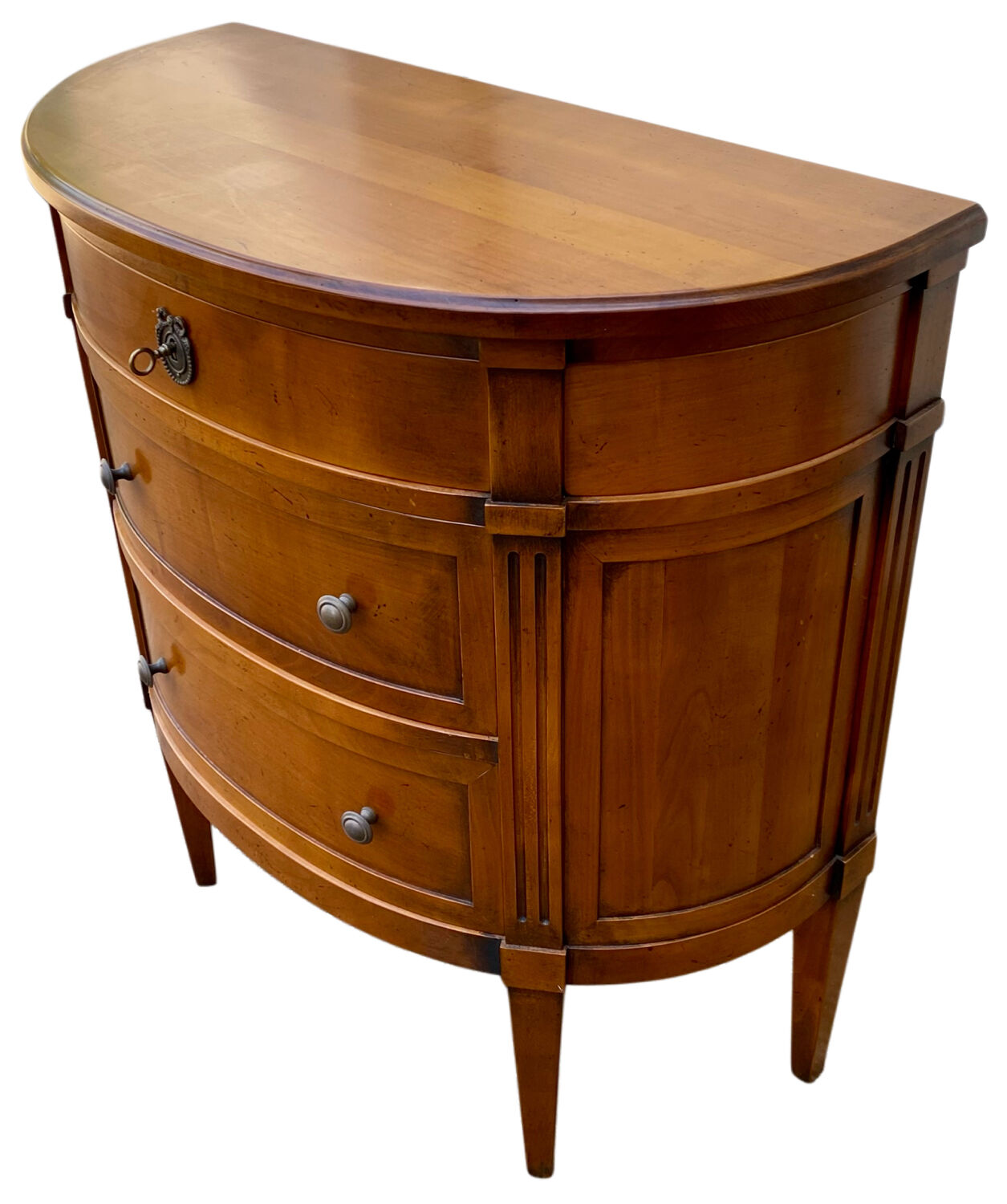 Commode demi-lune 3 tiroirs en merisier style Louis XVI