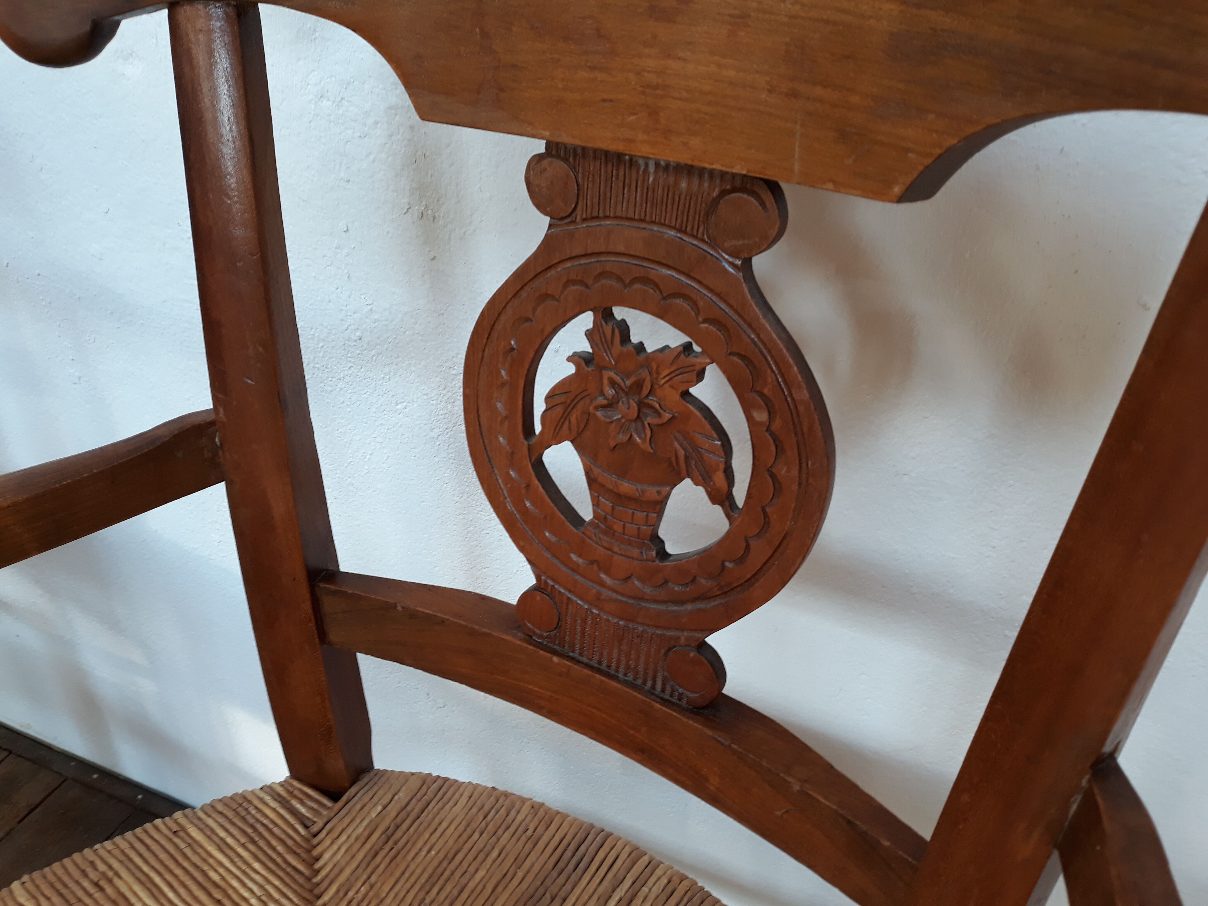 Pair of armchairs paillé and wood style Directoire