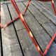 VINTAGE 70S FOLDING CHAIR, RED METAL, PERFORATED TOLE, POP