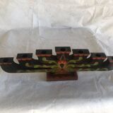 Scandinavian handcrafted painted wooden candlestick