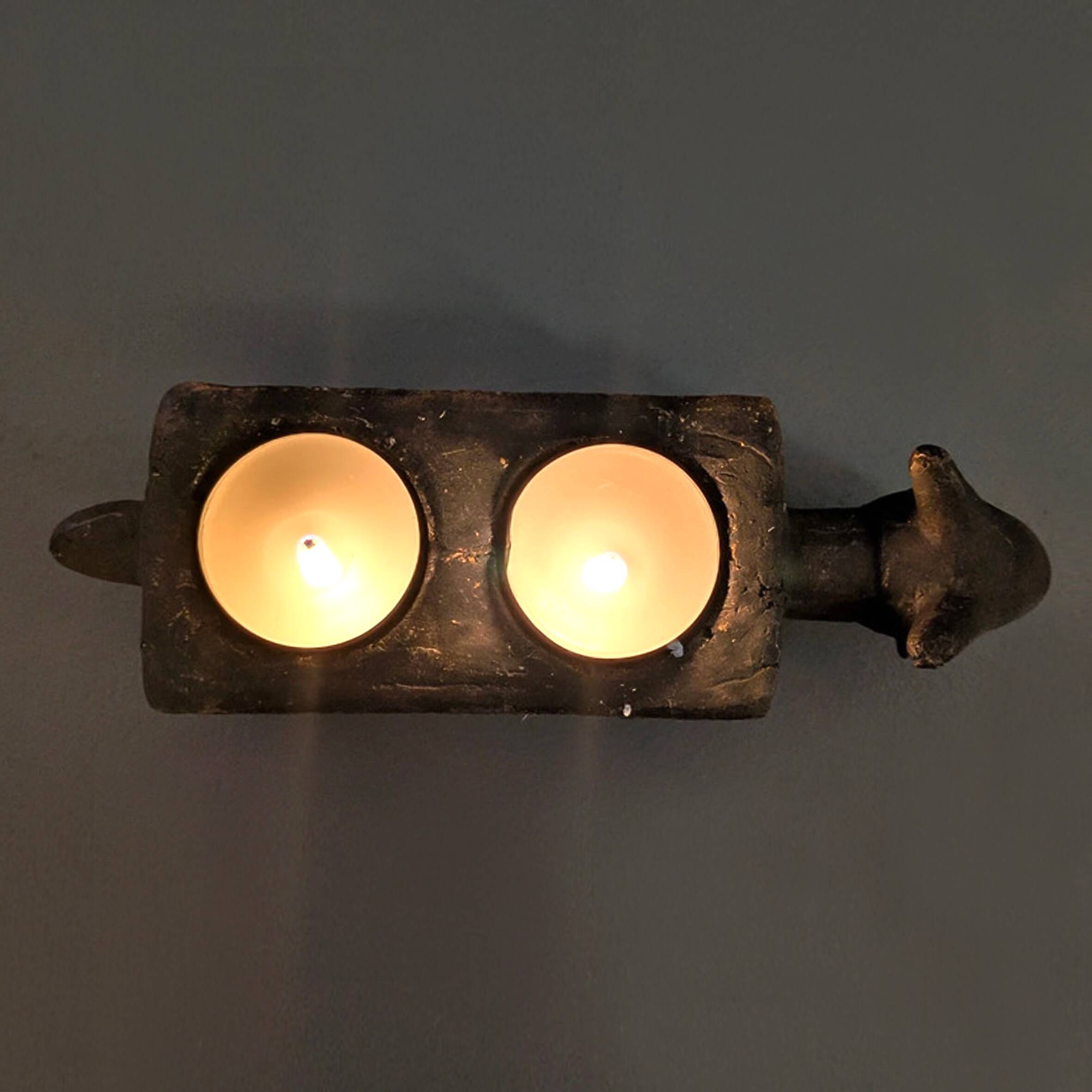 Antique African terracotta candle holder L20cm