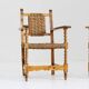 Ensemble de 2 fauteuils brutalistes espagnols en bois sculpté et tressé en jonc -