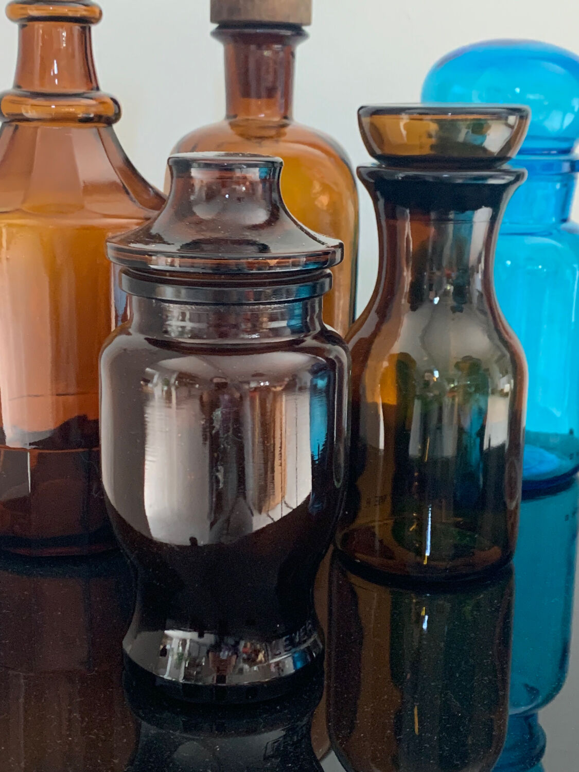 Vintage glass bottles and flasks