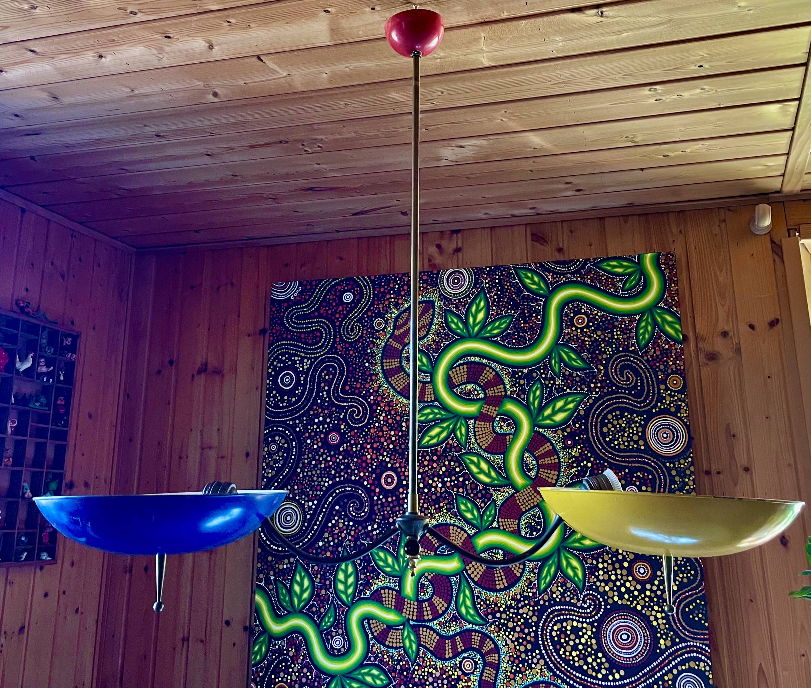 Chandelier, Italian suspension, entirely in brass, from the 50s