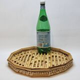 Rattan straw bamboo serving tray French vintage 70s