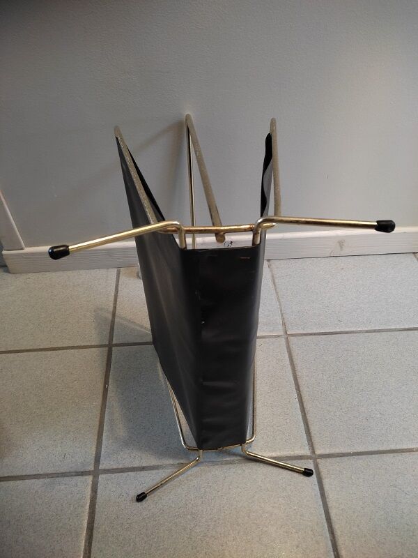 Magazine holder patinated golden metal skaï black