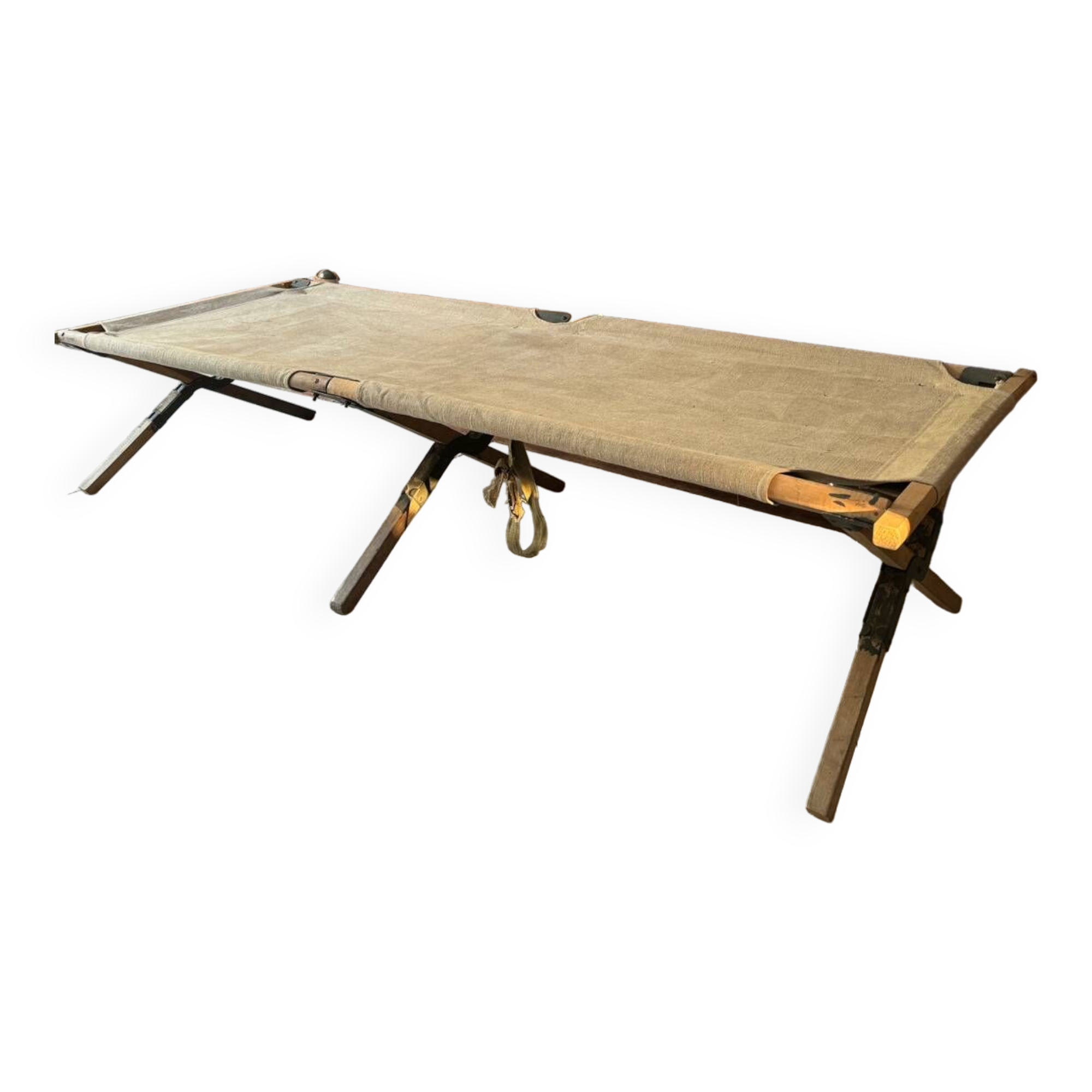 Old vintage military camp bed