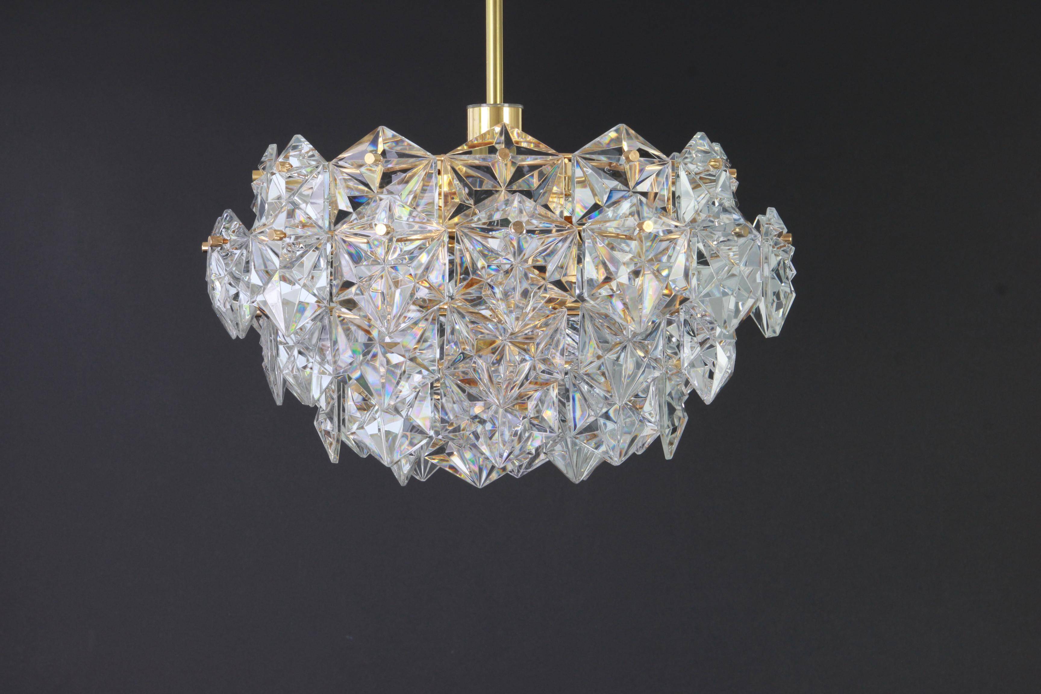 Brass and crystal glass chandelier by Kinkeldey, Germany, 1970s.