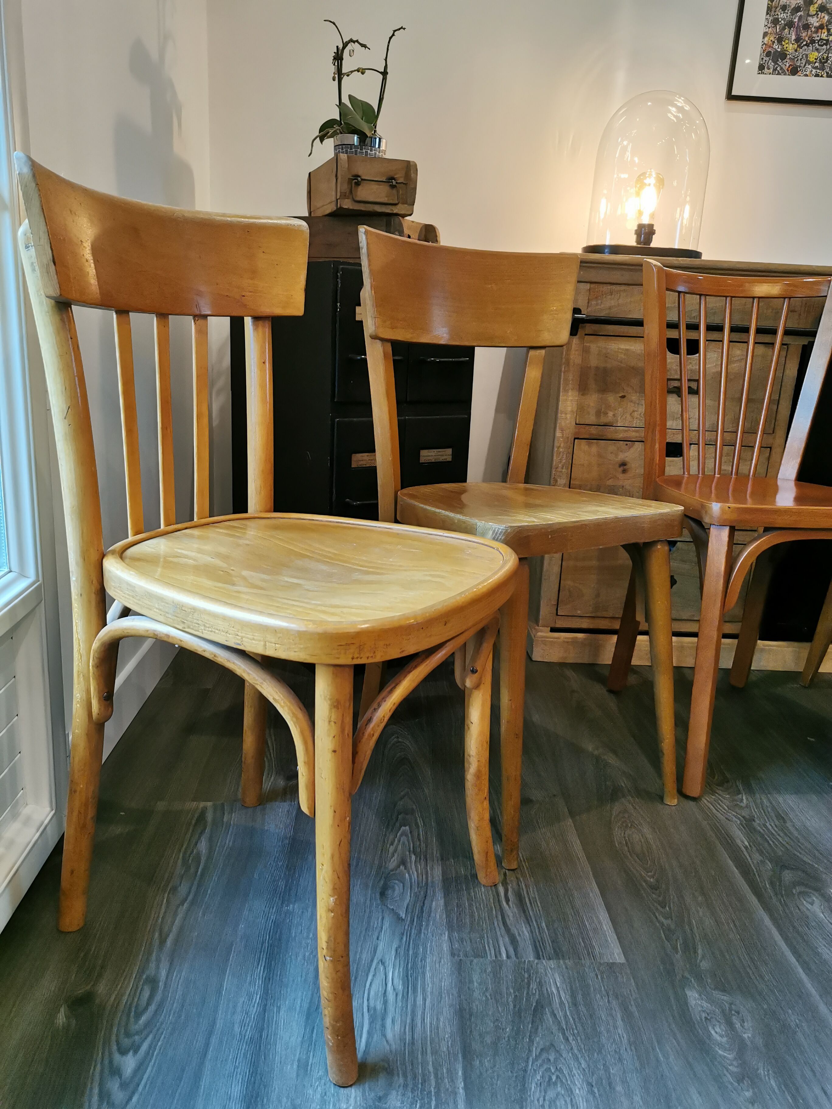 Series of 10 mismatched bistro chairs