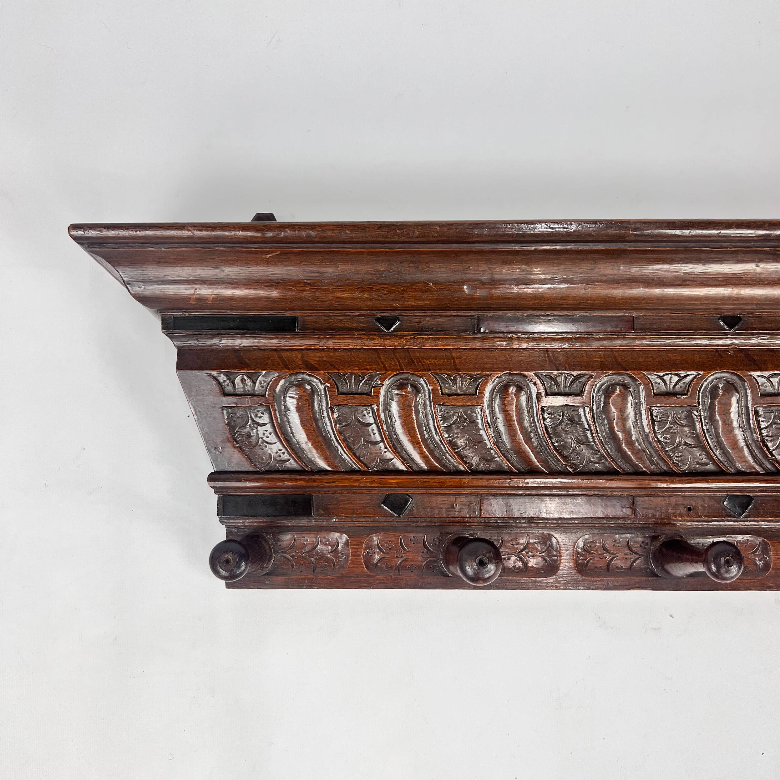 Large Handcrafted Oak Coat Rack, 1930s