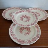 4 assiettes anciennes faience Lonchamps a fleurs - Liserons - Terre de fer