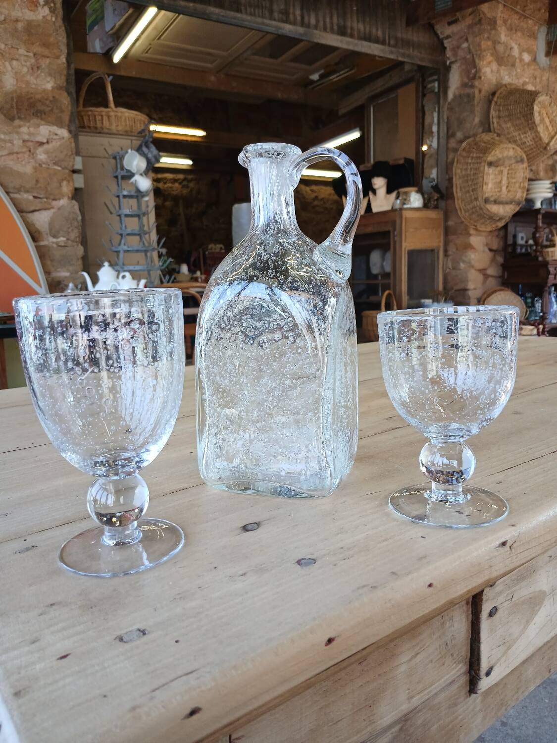 Antique blown amber bubble glass jar