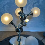 Unique table lamp with a chrome frame and opaque glass globes, 1970s, Space Age, Atomic Age, Sputnik