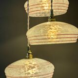 Vintage triple suspension lampshade in Clichy glass, white and red.