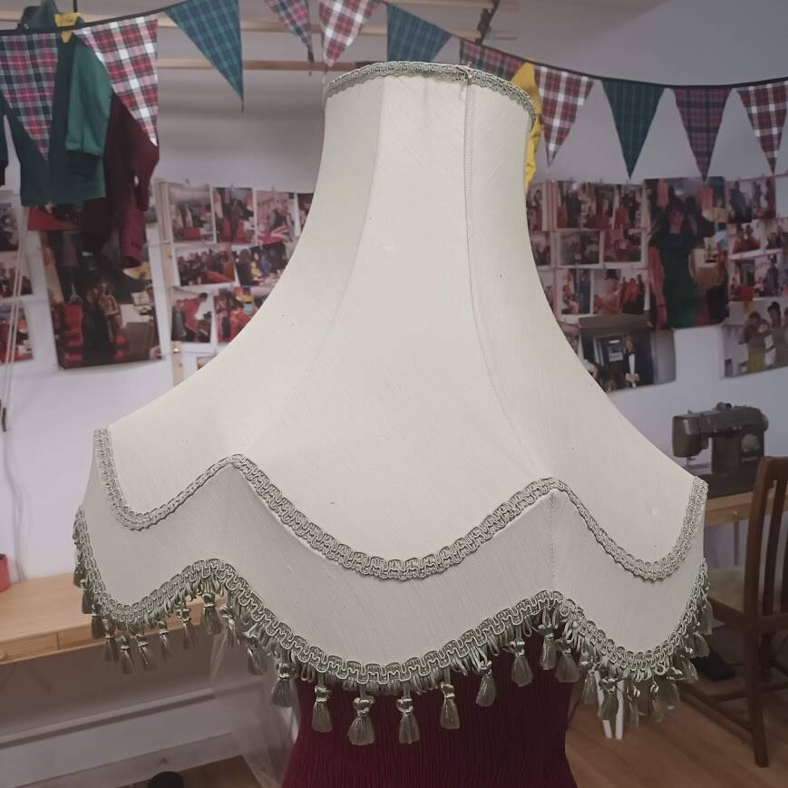 Large traditional vintage lampshade in light green color