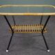 Table basse vintage en rotin Dutch Design avec plateau en verre nuage 1960