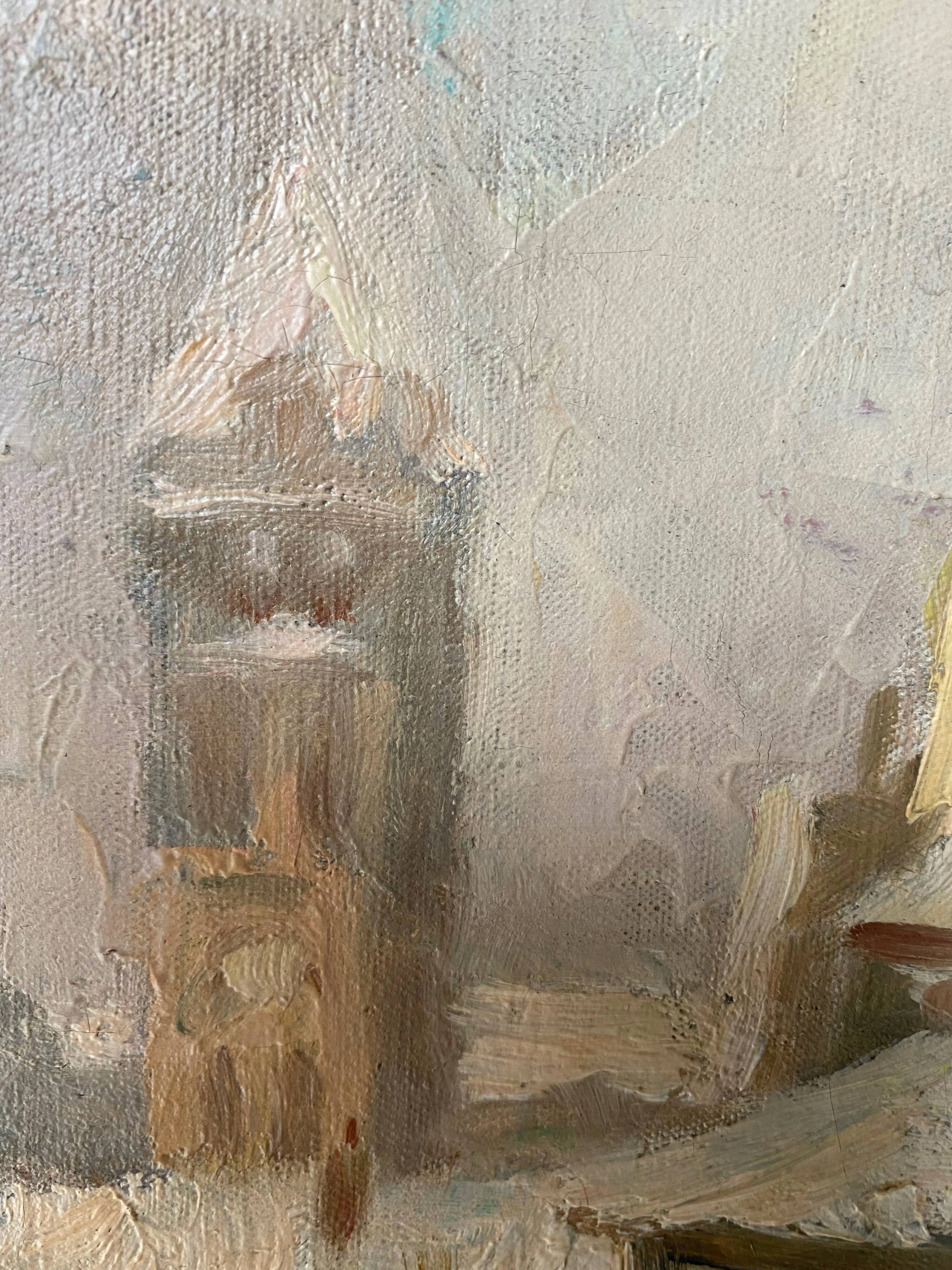 Painting by Jules Merle1939 "The roofs of snowy Paris" Notre Dame des Champs