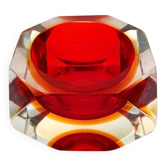 1960s square multifaceted ashtray or catch-all in Murano glass by Flavio Poli for Seguso. Made in Italy.