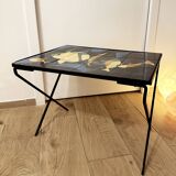 Coffee table with hand-painted ceramic top. France, 1950s