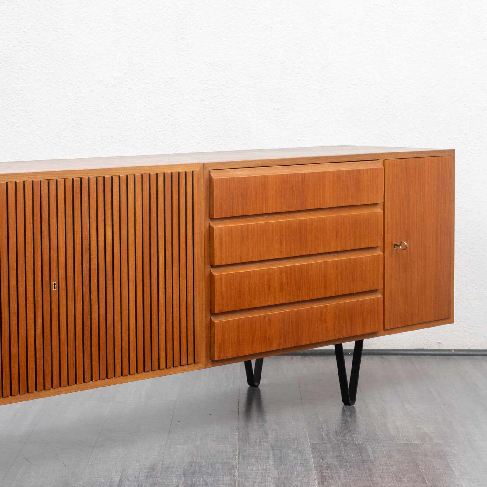 Very large enfilade, 60s, teak, restored, 293cm