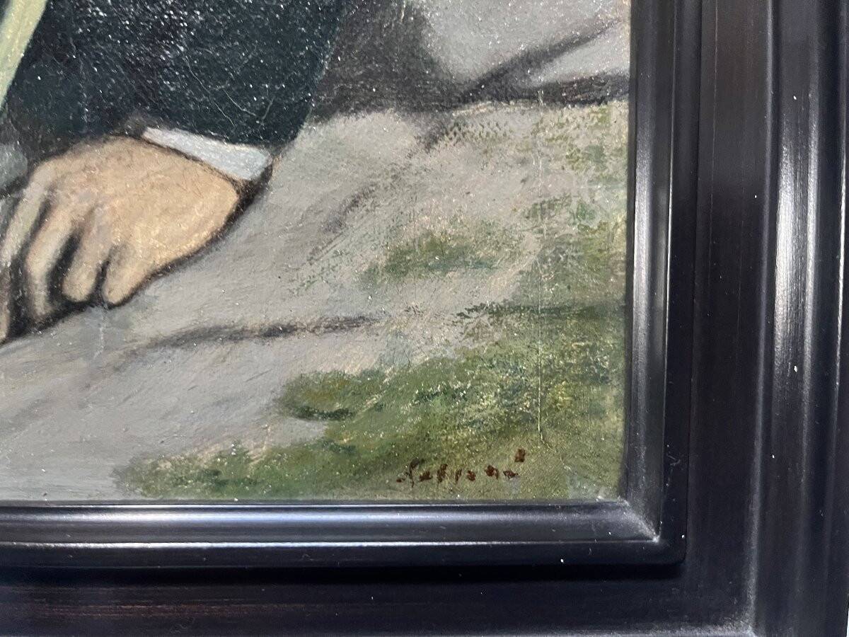 French school early 20th century, Portrait of a hunter, oil on canvas signed
