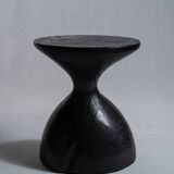 Solid wood (monoxyl) side table, organic shape, black color